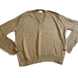 Vintage Sears Kings Road Shop Mens L Sweater Zefran Acrylic Tan Brown V Neck.